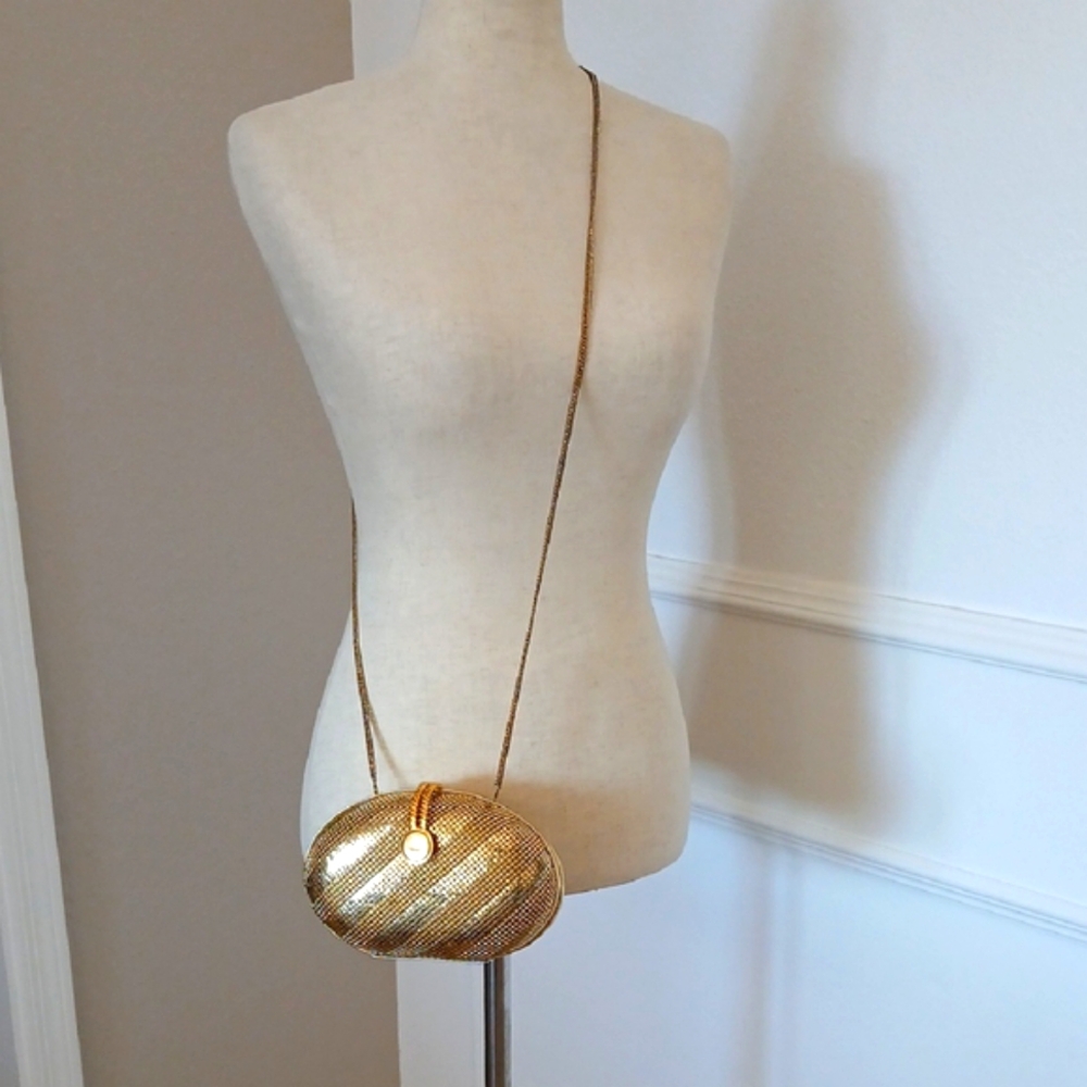 Whiting & Davis Gold Mesh Hardshell Crossbody Clutch